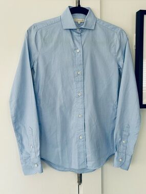 Ann Mashburn Blue Pique Cotton Button Up blouse Size XS